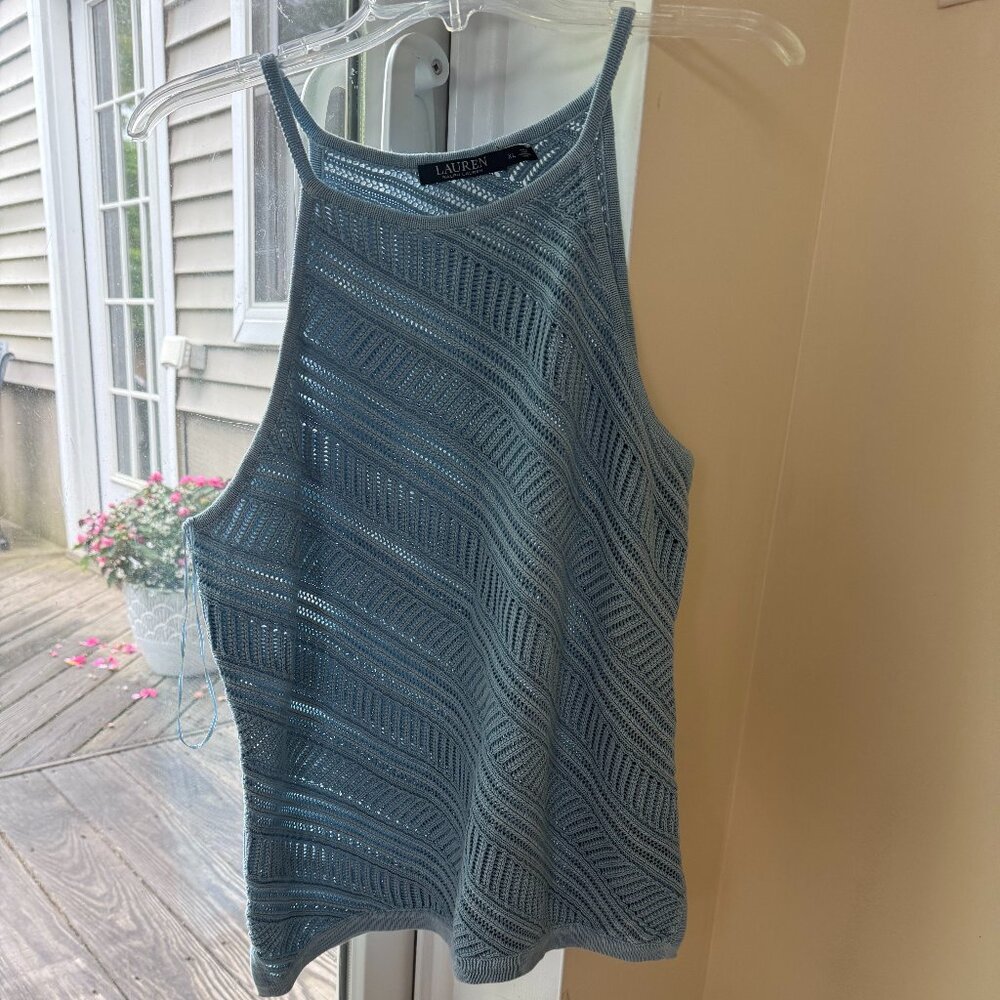 Womens Ralph LAUREN Sleeveless sweater top Halter NEW no tags XL Beautiful BLUE